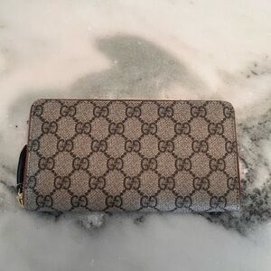 Gucci Canvas Brown zip around long wallet